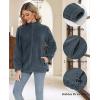 imageMAGCOMSEN Women Sherpa Jacket Full Zip Fuzzy Teddy Coat with Pockets Fleece Lined Warm Winter Casual OutfitsDark Grey