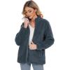 imageMAGCOMSEN Women Sherpa Jacket Full Zip Fuzzy Teddy Coat with Pockets Fleece Lined Warm Winter Casual OutfitsDark Grey