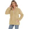 imageMAGCOMSEN Women Sherpa Jacket Full Zip Fuzzy Teddy Coat with Pockets Fleece Lined Warm Winter Casual OutfitsKhaki
