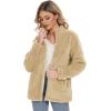 imageMAGCOMSEN Women Sherpa Jacket Full Zip Fuzzy Teddy Coat with Pockets Fleece Lined Warm Winter Casual OutfitsKhaki