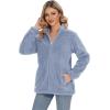 imageMAGCOMSEN Women Sherpa Jacket Full Zip Fuzzy Teddy Coat with Pockets Fleece Lined Warm Winter Casual OutfitsLight Grey