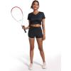 imageMAGCOMSEN Womens V Neck Workout Shirts Short Sleeve Moisture Wicking Yoga TShirts Quick Dry Athletic TopsBlack