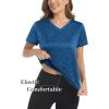 imageMAGCOMSEN Womens V Neck Workout Shirts Short Sleeve Moisture Wicking Yoga TShirts Quick Dry Athletic TopsBlue