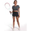 imageMAGCOMSEN Womens V Neck Workout Shirts Short Sleeve Moisture Wicking Yoga TShirts Quick Dry Athletic TopsDark Grey