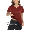 imageMAGCOMSEN Womens V Neck Workout Shirts Short Sleeve Moisture Wicking Yoga TShirts Quick Dry Athletic TopsDark Orange