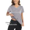 imageMAGCOMSEN Womens V Neck Workout Shirts Short Sleeve Moisture Wicking Yoga TShirts Quick Dry Athletic TopsLight Grey