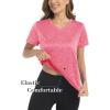 imageMAGCOMSEN Womens V Neck Workout Shirts Short Sleeve Moisture Wicking Yoga TShirts Quick Dry Athletic TopsPink