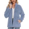 imageMAGCOMSEN Women Sherpa Jacket Full Zip Fuzzy Teddy Coat with Pockets Fleece Lined Warm Winter Casual OutfitsLight Grey