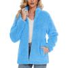 imageMAGCOMSEN Women Sherpa Jacket Full Zip Fuzzy Teddy Coat with Pockets Fleece Lined Warm Winter Casual OutfitsSky Blue