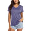 imageMAGCOMSEN Womens V Neck Workout Shirts Short Sleeve Moisture Wicking Yoga TShirts Quick Dry Athletic TopsViolet
