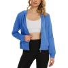 imageMAGCOMSEN Womens Cropped Hoodie Sweatshirt Fleece Lined Full Zip Up Jacket With PocketsAzure