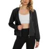 imageMAGCOMSEN Womens Cropped Hoodie Sweatshirt Fleece Lined Full Zip Up Jacket With PocketsBlack