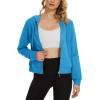 imageMAGCOMSEN Womens Cropped Hoodie Sweatshirt Fleece Lined Full Zip Up Jacket With PocketsBright Blue