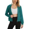 imageMAGCOMSEN Womens Cropped Hoodie Sweatshirt Fleece Lined Full Zip Up Jacket With PocketsEmerald Green