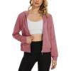 imageMAGCOMSEN Womens Cropped Hoodie Sweatshirt Fleece Lined Full Zip Up Jacket With PocketsGrey Pink