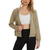 imageMAGCOMSEN Womens Cropped Hoodie Sweatshirt Fleece Lined Full Zip Up Jacket With PocketsKhaki