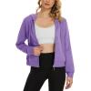 imageMAGCOMSEN Womens Cropped Hoodie Sweatshirt Fleece Lined Full Zip Up Jacket With PocketsLight Purple