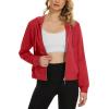 imageMAGCOMSEN Womens Cropped Hoodie Sweatshirt Fleece Lined Full Zip Up Jacket With PocketsTomato Red