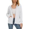 imageMAGCOMSEN Womens Fleece Lined Zip Up Hoodies Casual Hooded Jacket Workout Full Zip Sweatshirts Pocket CoatsWhite