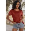 imageMAGCOMSEN Womens Workout Shirts Crewneck Short Sleeve Moisture Wicking Lightweight Tops for Gym Athletic SportsDark Orange
