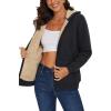 imageMAGCOMSEN Womens Zip Up Hoodies Sherpa Lined Fleece Thermal Jacket Full Zip Winter Warm Casual Thick Coats PocketsBlack