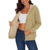 imageMAGCOMSEN Womens Zip Up Hoodies Sherpa Lined Fleece Thermal Jacket Full Zip Winter Warm Casual Thick Coats PocketsKhaki