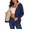 imageMAGCOMSEN Womens Zip Up Hoodies Sherpa Lined Fleece Thermal Jacket Full Zip Winter Warm Casual Thick Coats PocketsNavy