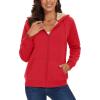 imageMAGCOMSEN Womens Zip Up Hoodies Sherpa Lined Fleece Thermal Jacket Full Zip Winter Warm Casual Thick Coats PocketsTomato Red