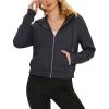 imageMAGCOMSEN Womens Cropped Hoodie Sweatshirt Fleece Lined Full Zip Up Jacket With PocketsBlack