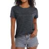 imageMAGCOMSEN Womens Workout Shirts Crewneck Short Sleeve Moisture Wicking Lightweight Tops for Gym Athletic SportsBlack