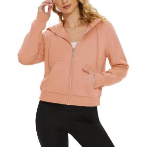 imageMAGCOMSEN Womens Cropped Hoodie Sweatshirt Fleece Lined Full Zip Up Jacket With PocketsApricot
