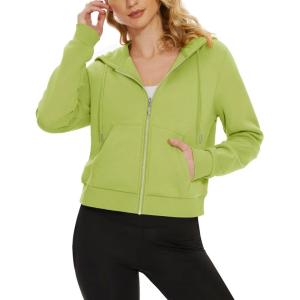 imageMAGCOMSEN Womens Cropped Hoodie Sweatshirt Fleece Lined Full Zip Up Jacket With PocketsOlive Green