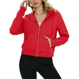imageMAGCOMSEN Womens Cropped Hoodie Sweatshirt Fleece Lined Full Zip Up Jacket With PocketsTomato Red