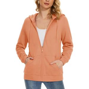 imageMAGCOMSEN Womens Fleece Lined Zip Up Hoodies Casual Hooded Jacket Workout Full Zip Sweatshirts Pocket CoatsApricot