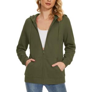 imageMAGCOMSEN Womens Fleece Lined Zip Up Hoodies Casual Hooded Jacket Workout Full Zip Sweatshirts Pocket CoatsArmy Green