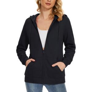 imageMAGCOMSEN Womens Fleece Lined Zip Up Hoodies Casual Hooded Jacket Workout Full Zip Sweatshirts Pocket CoatsBlack