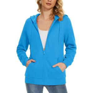 imageMAGCOMSEN Womens Fleece Lined Zip Up Hoodies Casual Hooded Jacket Workout Full Zip Sweatshirts Pocket CoatsBright Blue