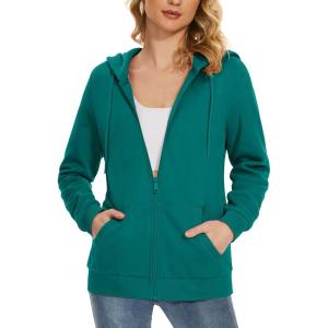 imageMAGCOMSEN Womens Fleece Lined Zip Up Hoodies Casual Hooded Jacket Workout Full Zip Sweatshirts Pocket CoatsEmerald Green
