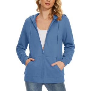 imageMAGCOMSEN Womens Fleece Lined Zip Up Hoodies Casual Hooded Jacket Workout Full Zip Sweatshirts Pocket CoatsHaze Blue