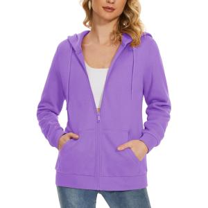 imageMAGCOMSEN Womens Fleece Lined Zip Up Hoodies Casual Hooded Jacket Workout Full Zip Sweatshirts Pocket CoatsLight Purple