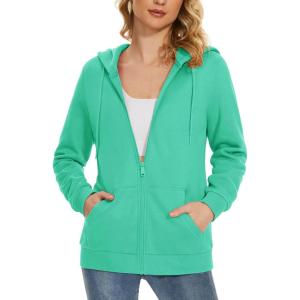 imageMAGCOMSEN Womens Fleece Lined Zip Up Hoodies Casual Hooded Jacket Workout Full Zip Sweatshirts Pocket CoatsMint Green