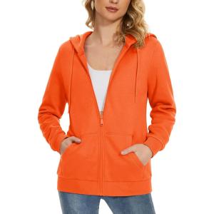 imageMAGCOMSEN Womens Fleece Lined Zip Up Hoodies Casual Hooded Jacket Workout Full Zip Sweatshirts Pocket CoatsOrange