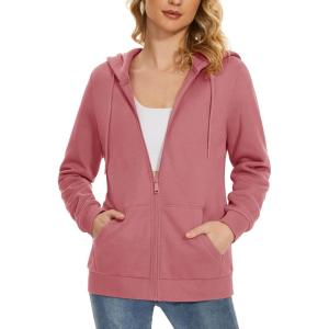 imageMAGCOMSEN Womens Fleece Lined Zip Up Hoodies Casual Hooded Jacket Workout Full Zip Sweatshirts Pocket CoatsPink