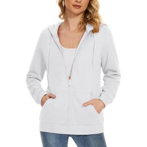 imageMAGCOMSEN Womens Fleece Lined Zip Up Hoodies Casual Hooded Jacket Workout Full Zip Sweatshirts Pocket CoatsWhite