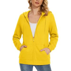 imageMAGCOMSEN Womens Fleece Lined Zip Up Hoodies Casual Hooded Jacket Workout Full Zip Sweatshirts Pocket CoatsYellow