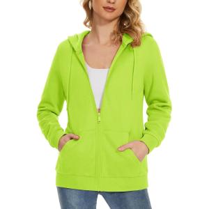 imageMAGCOMSEN Womens Fleece Lined Zip Up Hoodies Casual Hooded Jacket Workout Full Zip Sweatshirts Pocket CoatsYellow Green