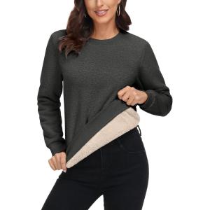 imageMAGCOMSEN Womens Sherpa Lined Sweatshirts Thermal Casual Crewneck Fleece Pullover Winter Warm Thick Long Sleeve TopsDark Grey