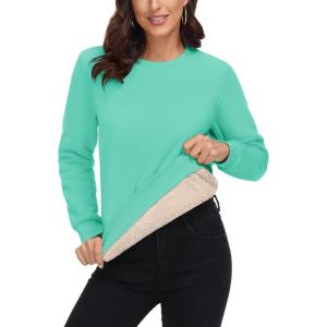 imageMAGCOMSEN Womens Sherpa Lined Sweatshirts Thermal Casual Crewneck Fleece Pullover Winter Warm Thick Long Sleeve TopsMint Green