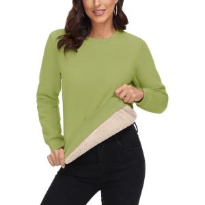 imageMAGCOMSEN Womens Sherpa Lined Sweatshirts Thermal Casual Crewneck Fleece Pullover Winter Warm Thick Long Sleeve TopsOlive Green