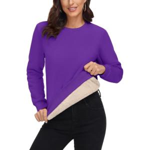 imageMAGCOMSEN Womens Sherpa Lined Sweatshirts Thermal Casual Crewneck Fleece Pullover Winter Warm Thick Long Sleeve TopsPurple